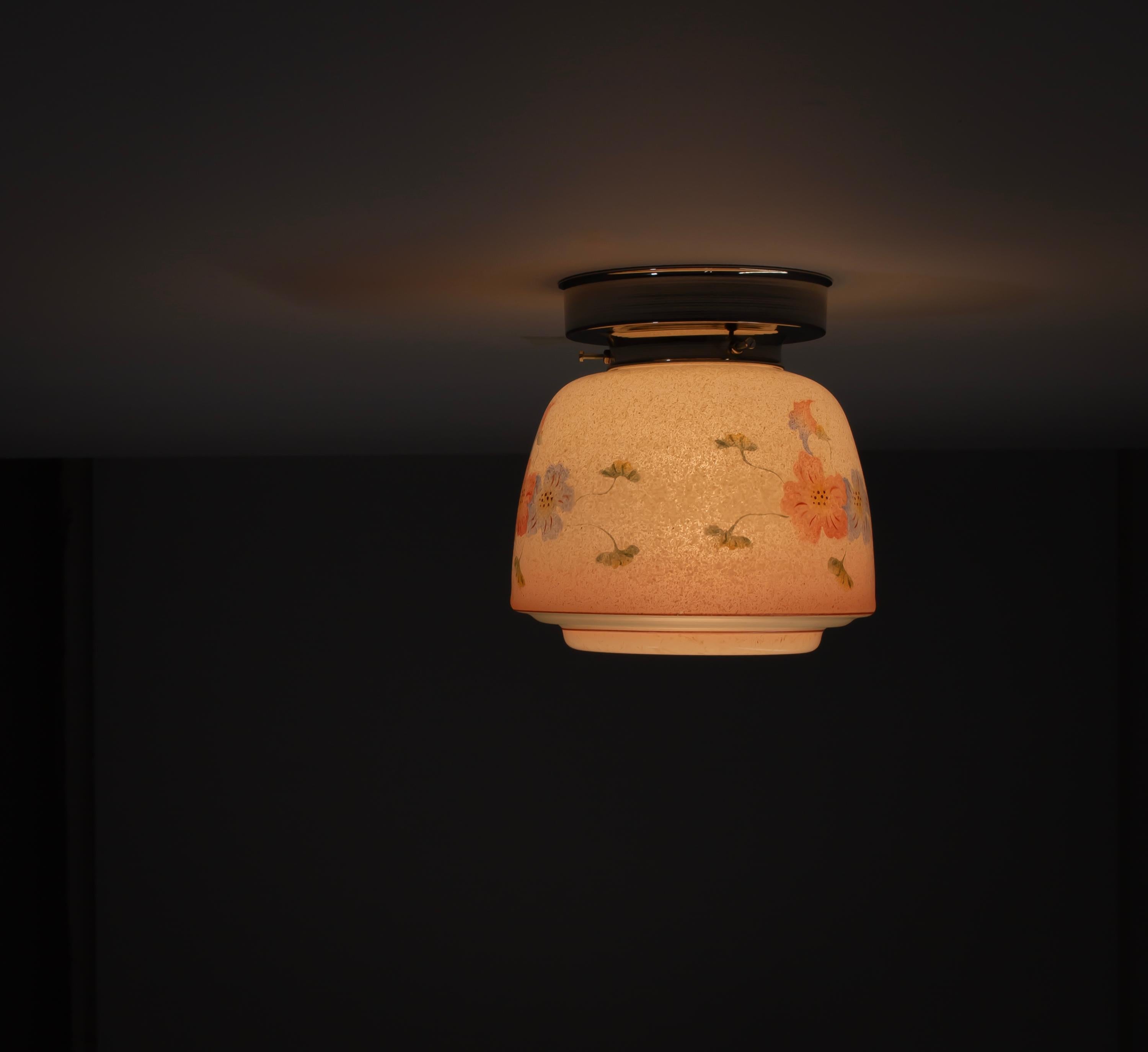 Art Glass Scandinavian Flush Mount Ceiling Light, 1950s, UL-ready For Sale