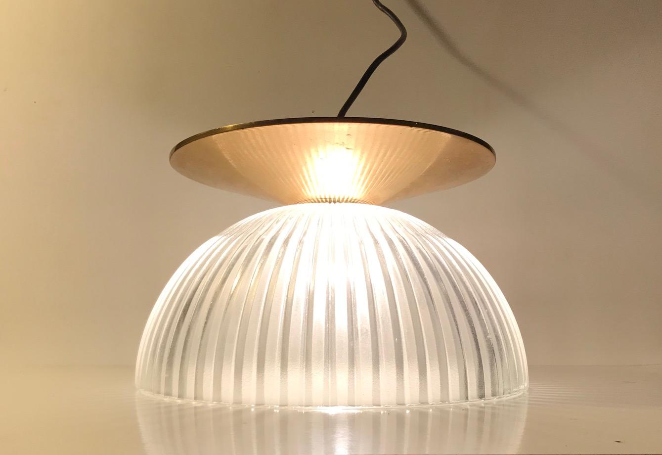 Scandinavian Fluted Glass and Brass Ceiling Lamp, 1970s For Sale 6