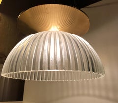 Scandinavian Fluted Glass and Brass Ceiling Lamp, 1970s