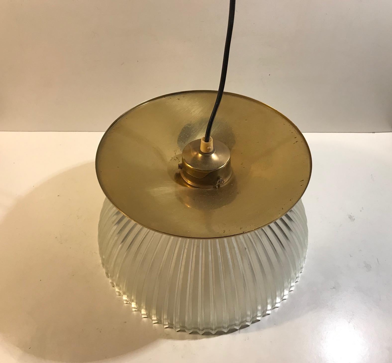 Scandinavian Fluted Glass and Brass Ceiling Lamp, 1970s For Sale 3