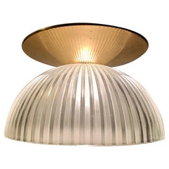 Scandinavian Fluted Glass and Brass Ceiling Lamp, 1970s