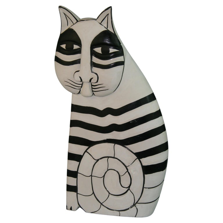 Scandinavian Folk Art Cat Sculpture For Sale