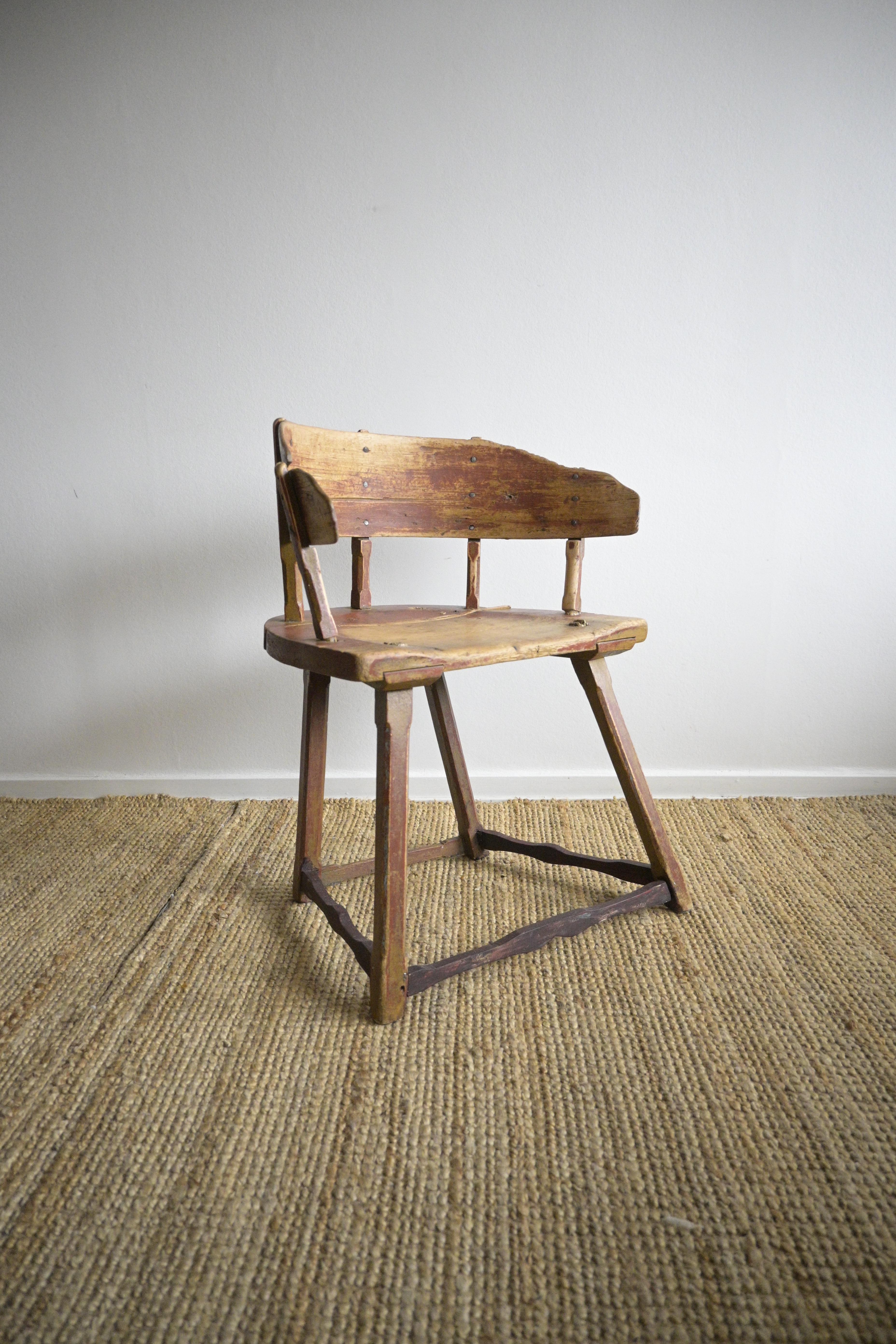 Hand-Carved Scandinavian folk art chair circa 1830-50s For Sale