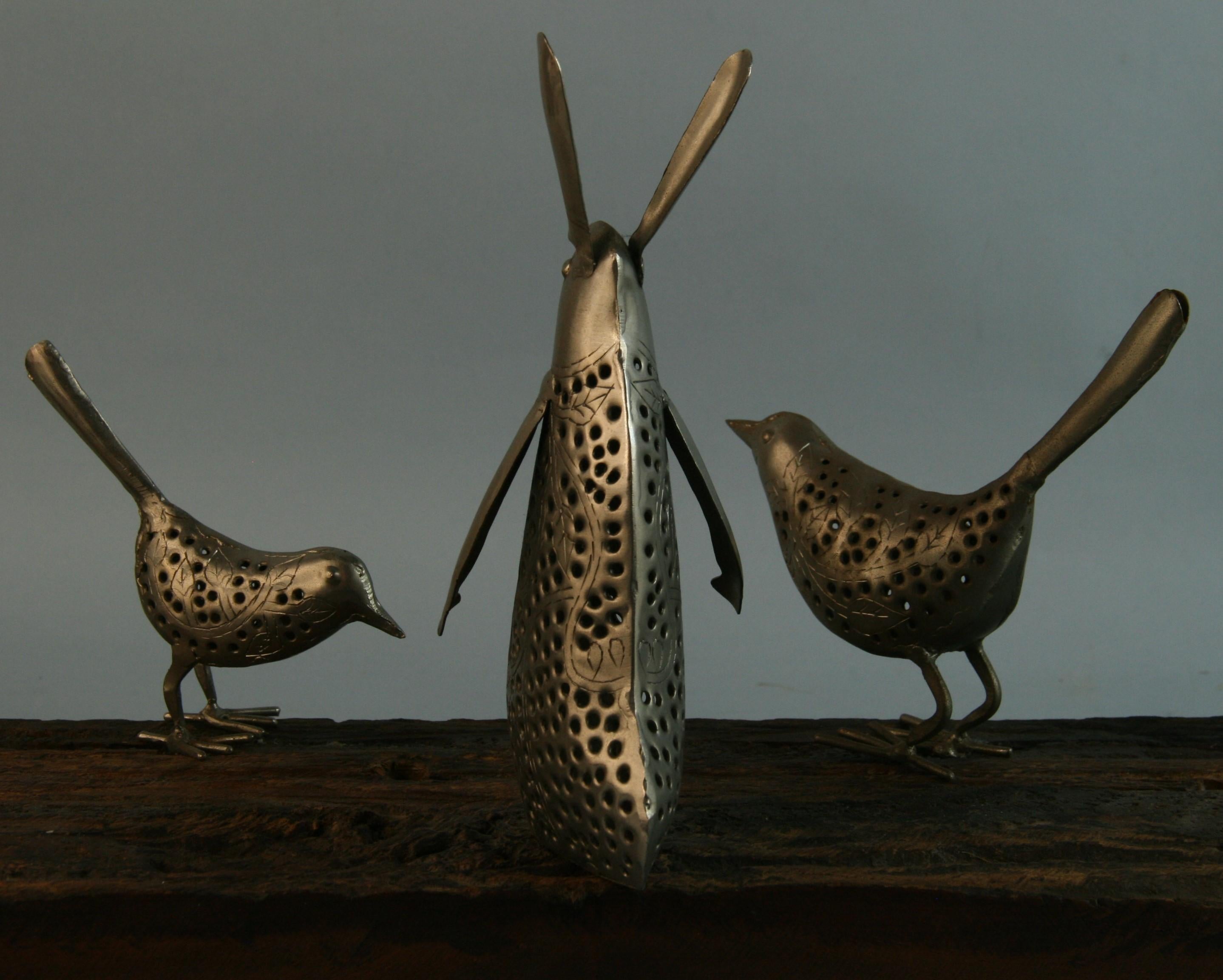 Scandinavian Folk Art Silvered Rabbit and Birds Candleholder/Centerpiece For Sale 5