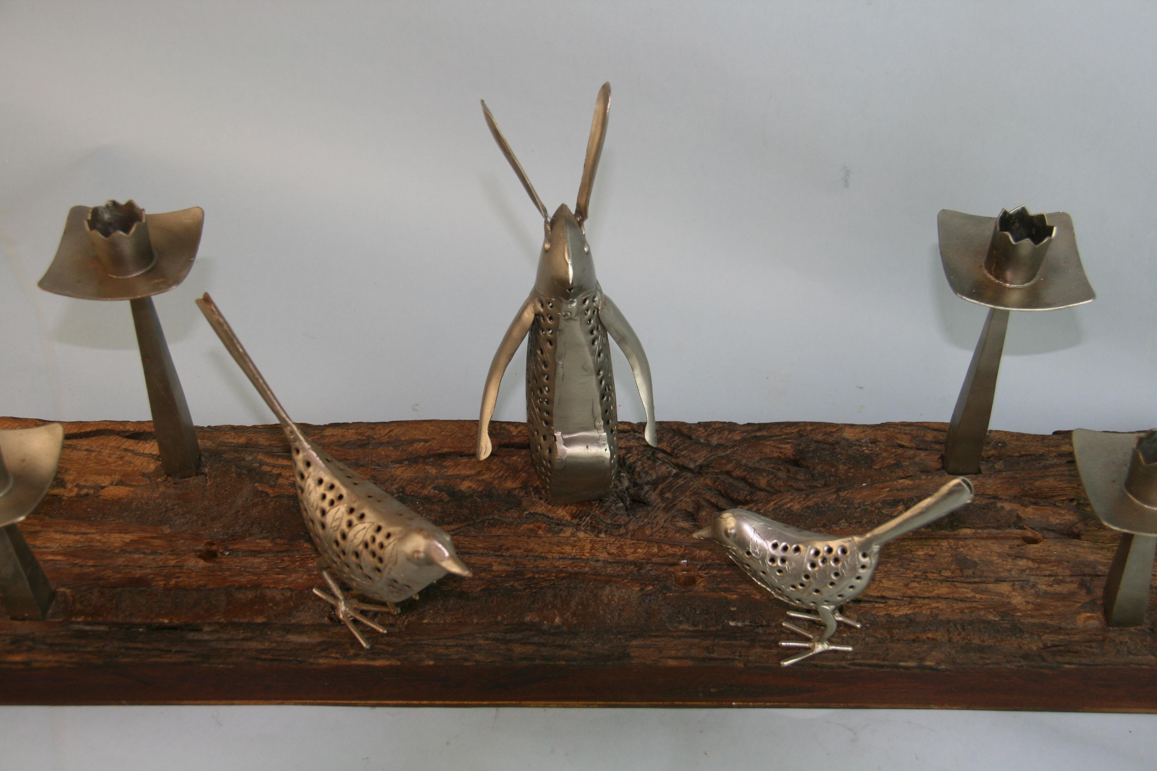 Scandinavian Folk Art Silvered Rabbit and Birds Candleholder/Centerpiece For Sale 7