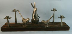 Scandinavian Folk Art Silvered Rabbit and Birds Candleholder/Centerpiece