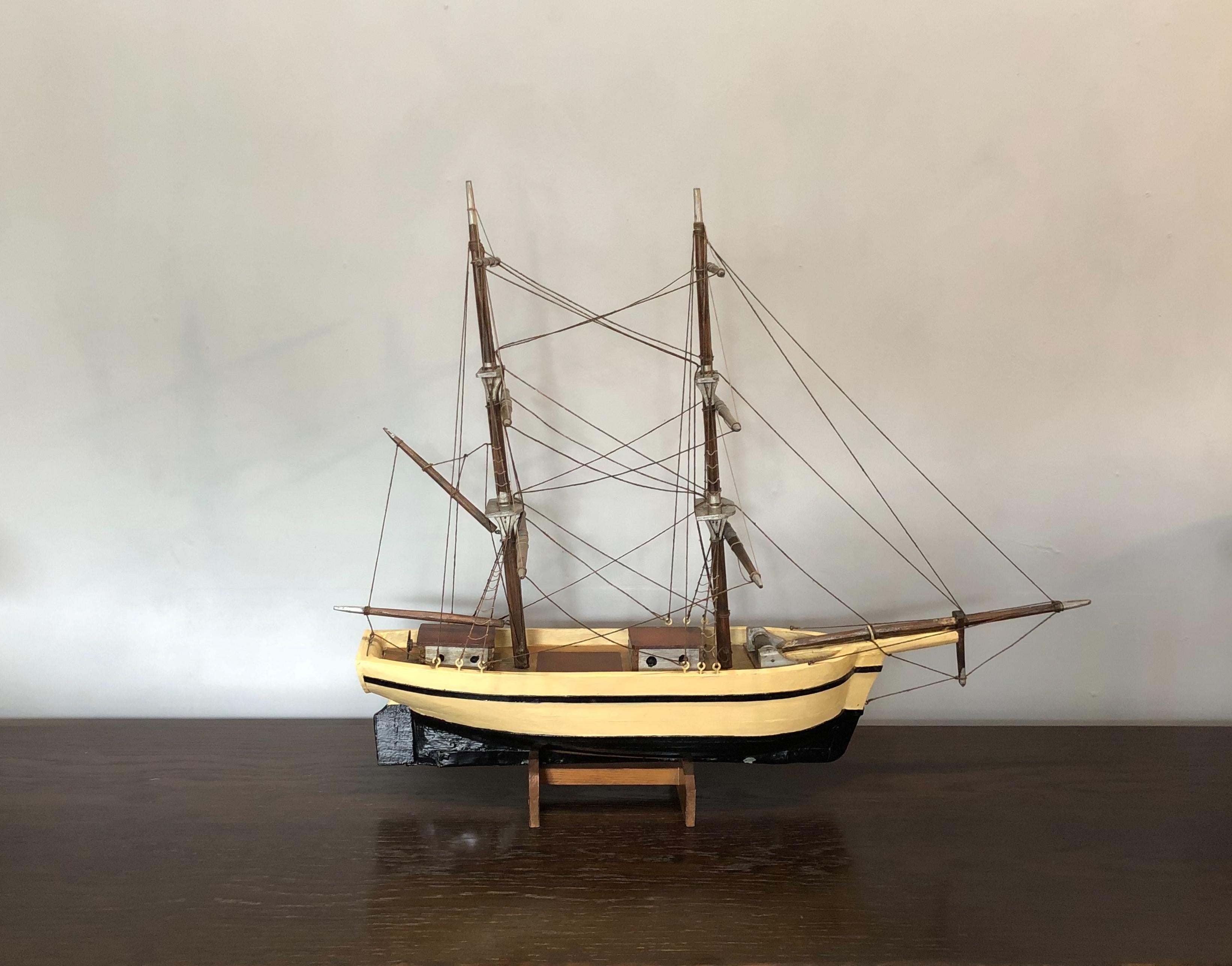 A charming folk art scratch-built model boat. Hand made. Scandinavian 1950’s with accurate rigging.