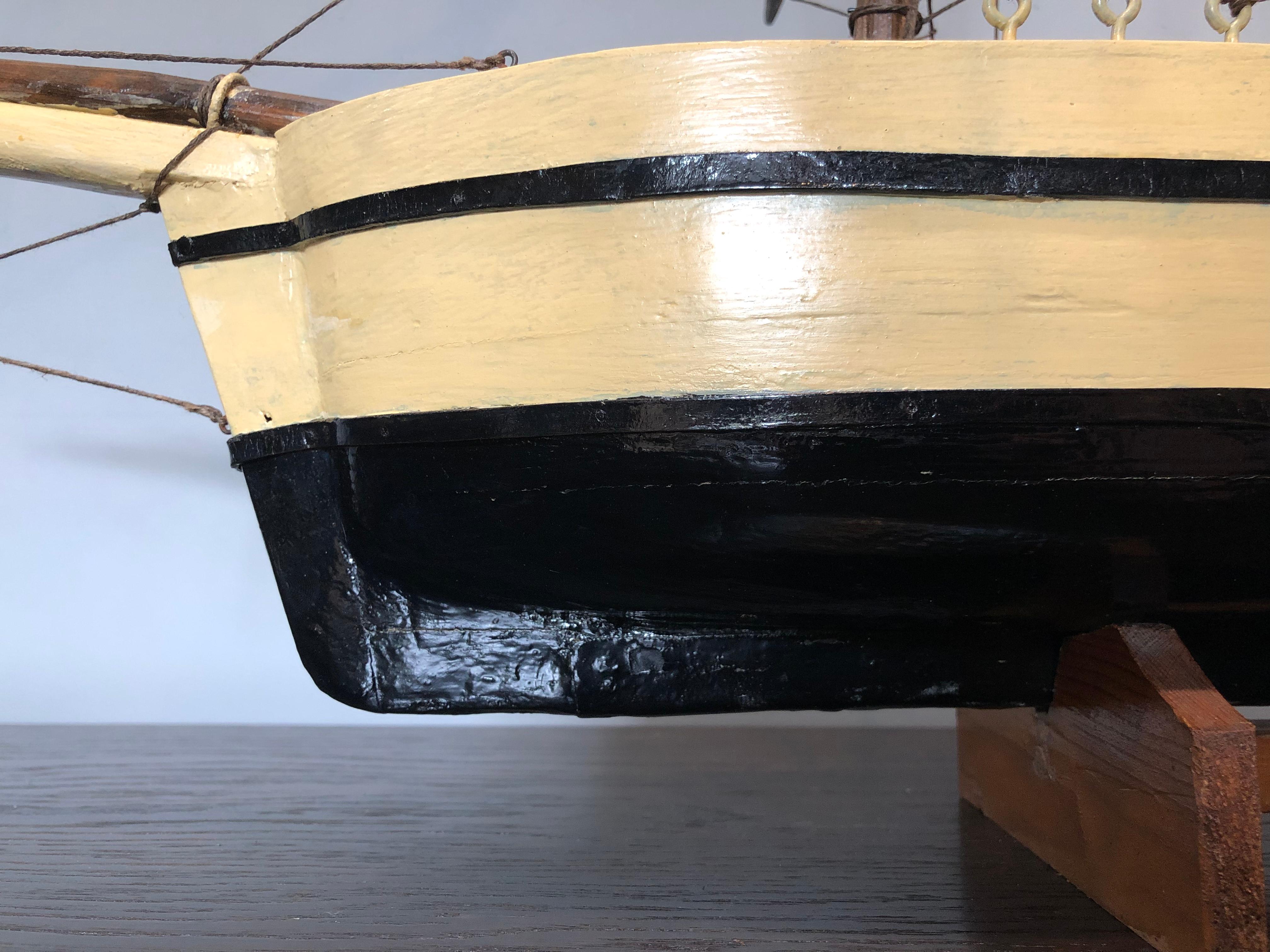 Wood Scandinavian folk art scratch-built model boat, 1950s