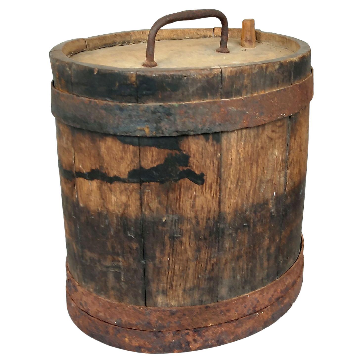 Scandinavian Folk Art Wine, Alcohol Oak Cask, 19th Century