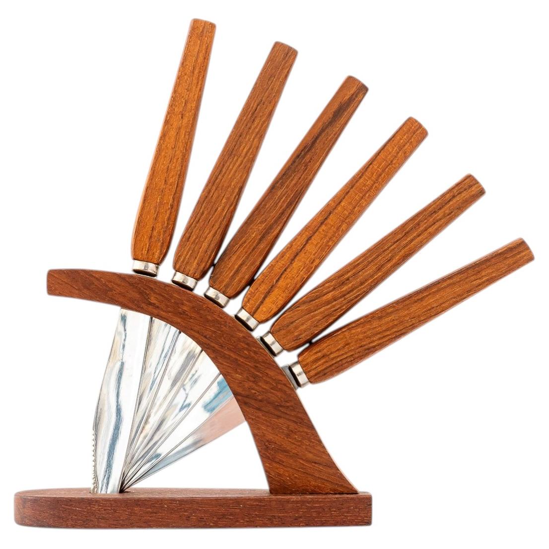Scandinavian fruit knives and holder around 1950s