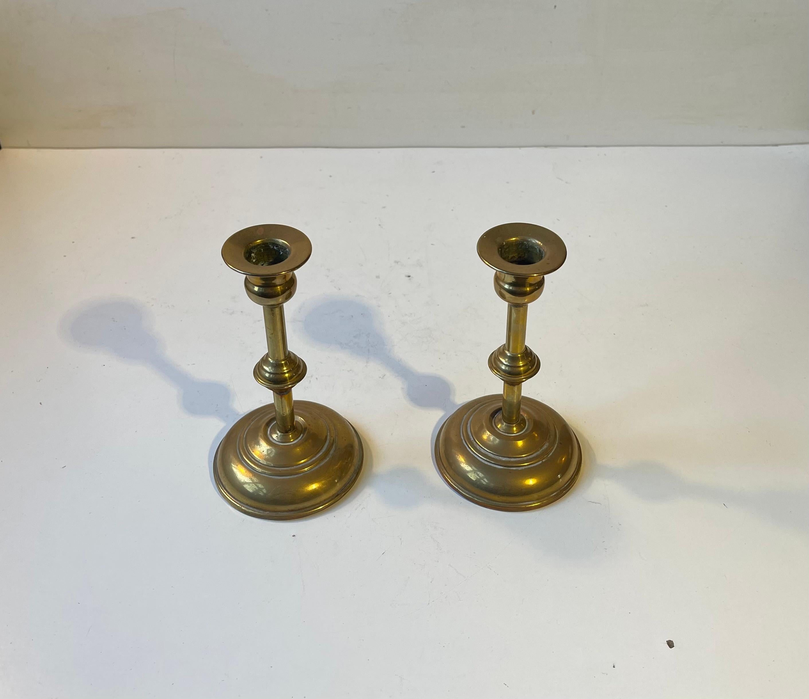 Bauhaus Scandinavian Functionalist Candlesticks in Brass For Sale