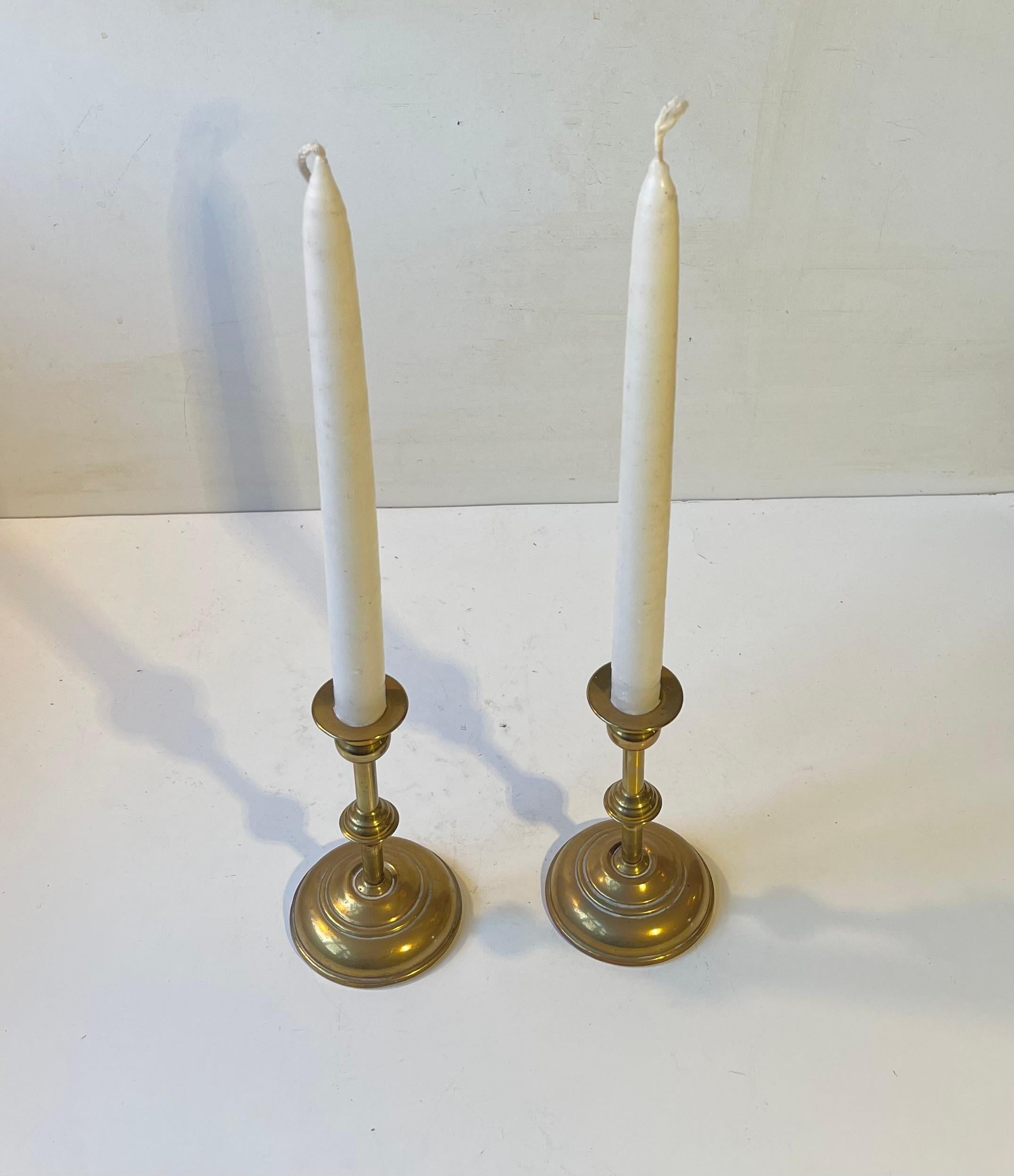 Scandinavian Functionalist Candlesticks in Brass In Good Condition For Sale In Esbjerg, DK