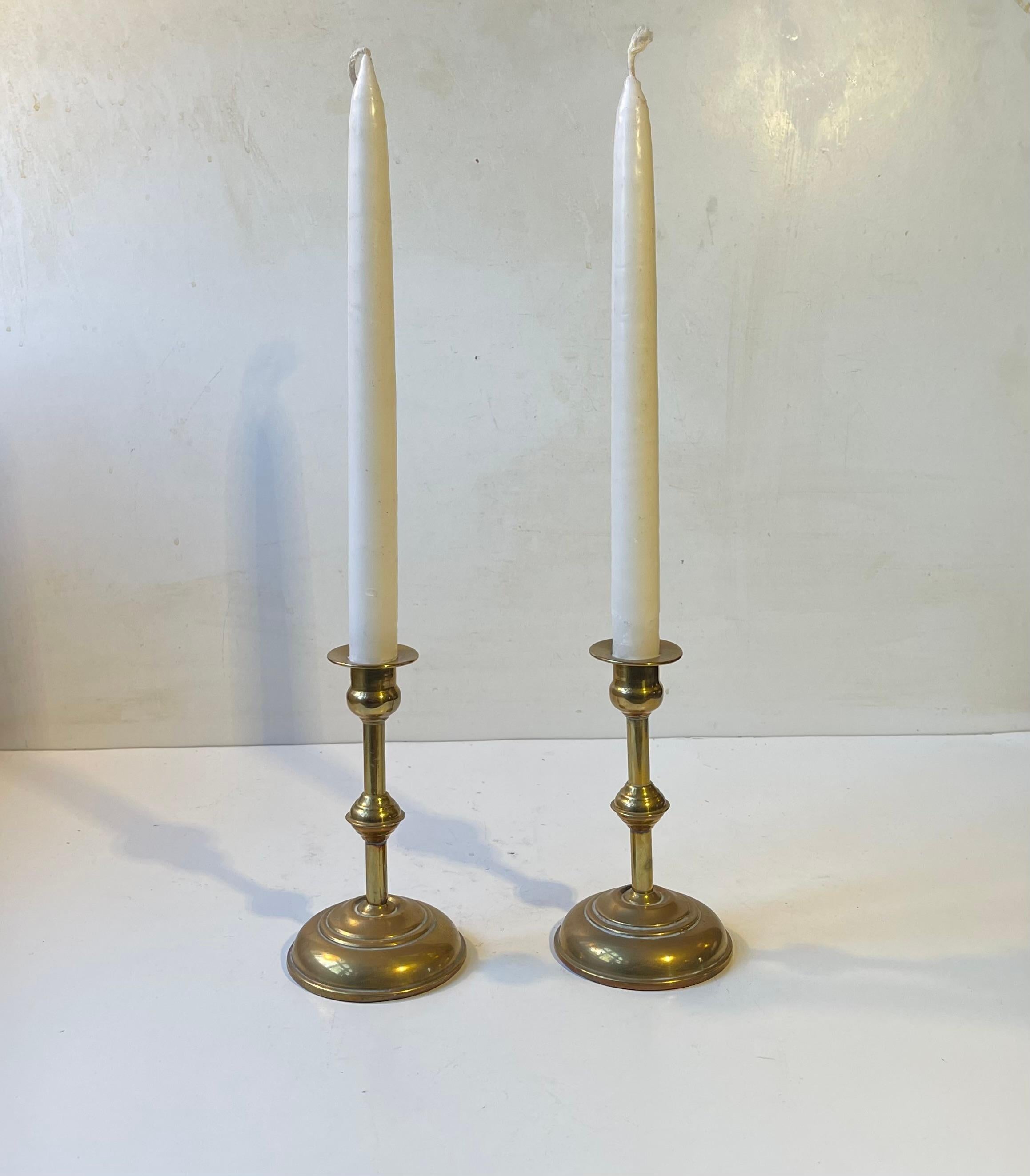 Scandinavian Functionalist Candlesticks in Brass For Sale 1