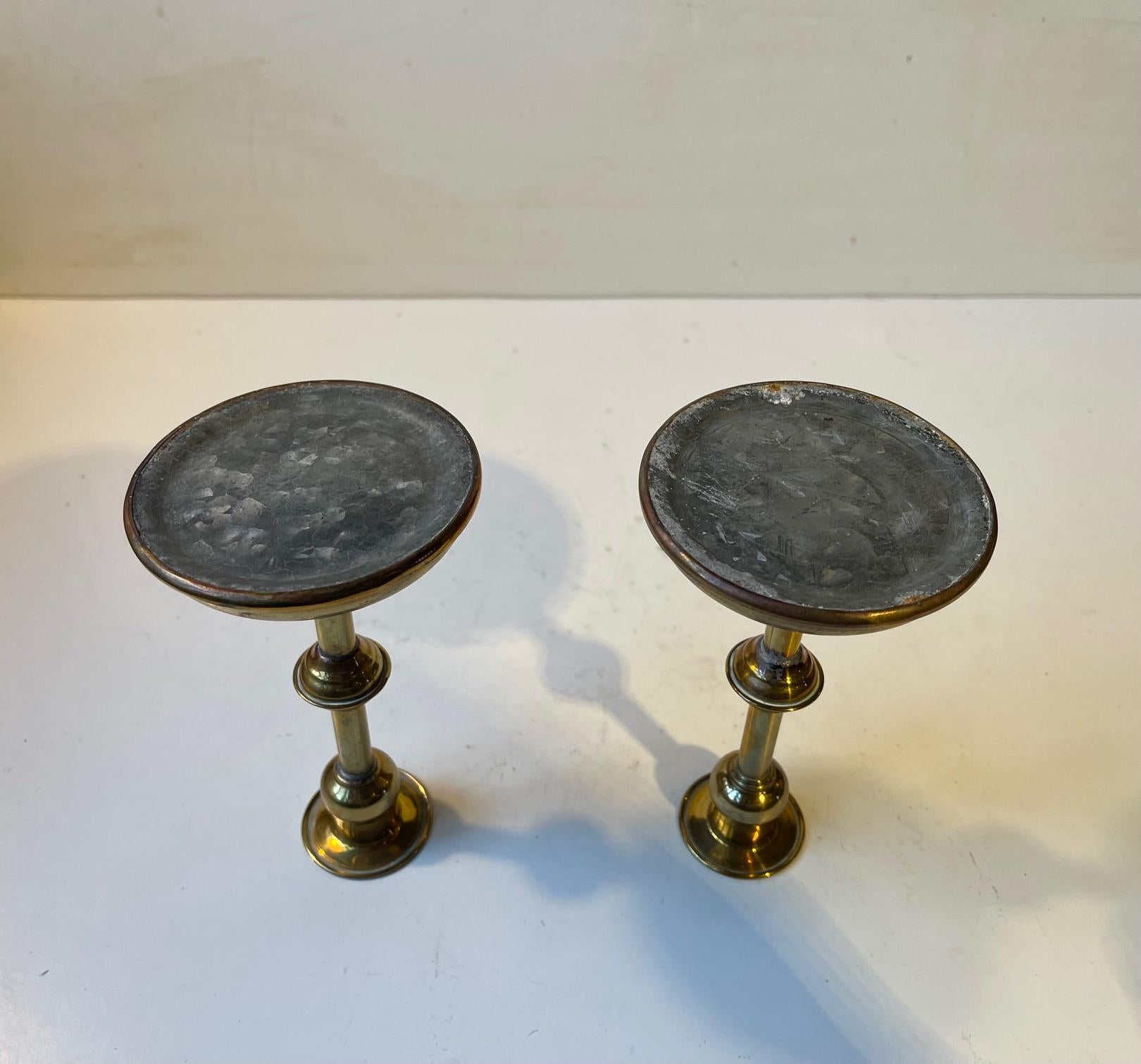 Scandinavian Functionalist Candlesticks in Brass For Sale 2