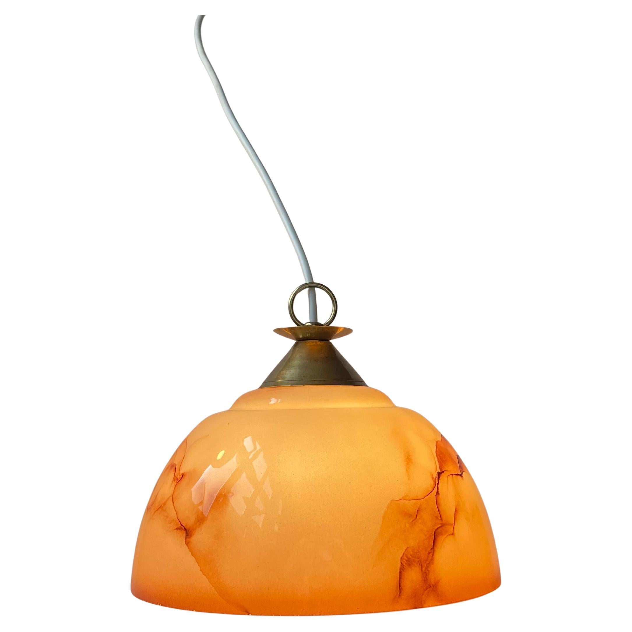 Lampada da soffitto scandinava funzionalista in ottone e vetro di marmo rosa, anni '40