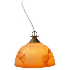 Scandinavian Functionalist Ceiling Lamp in Brass and Pink Marble Glass, 1940s