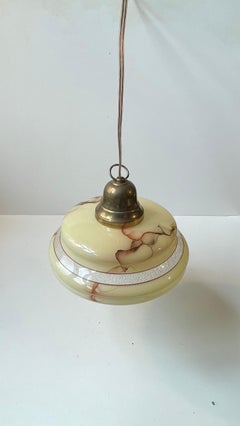 Scandinavian Functionalist Ceiling Lamp in Brass & Marble Glass, 1940s