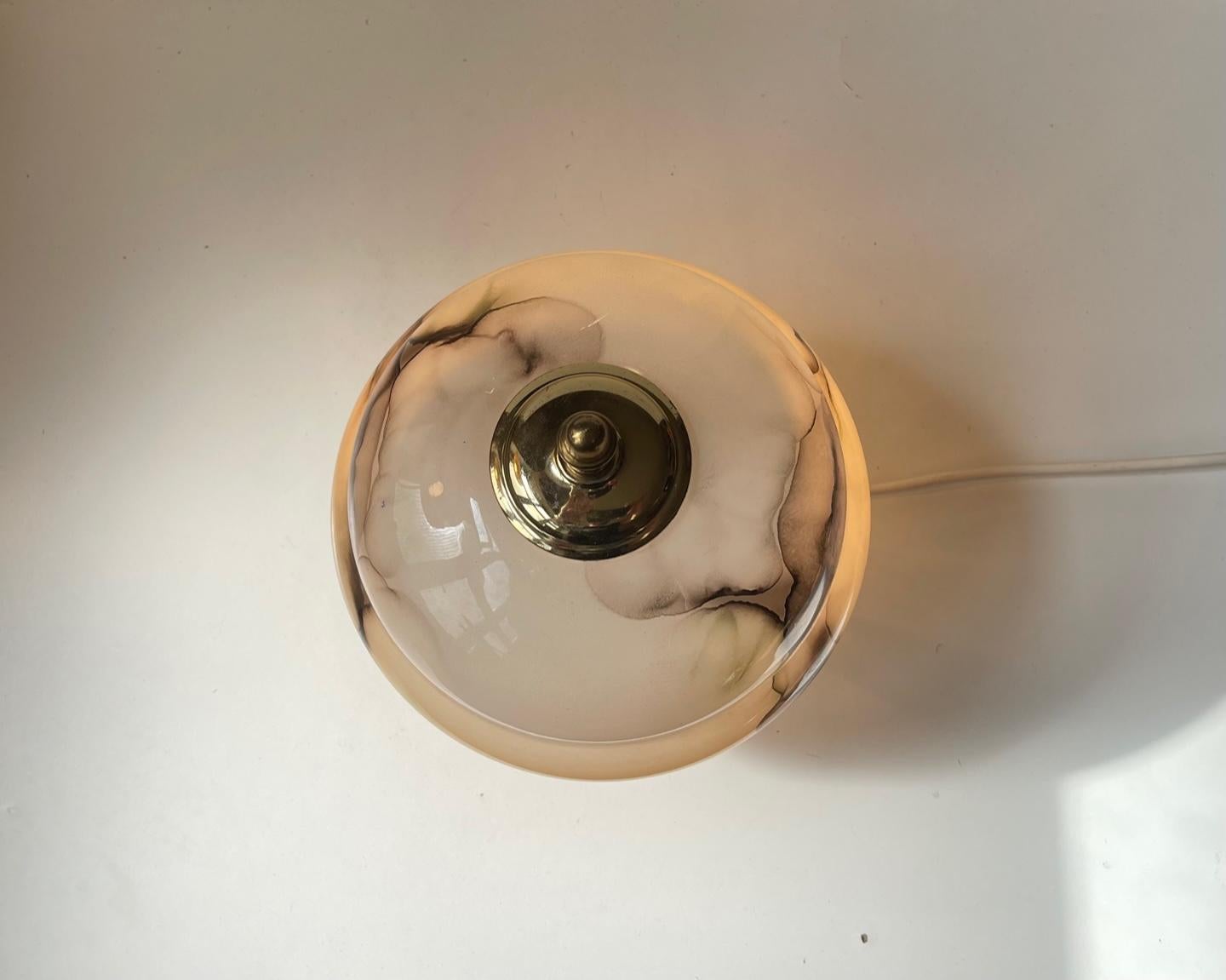 Late 20th Century Scandinavian Functionalist Ceiling Lamp in Marbled Opaline Glass & Brass 