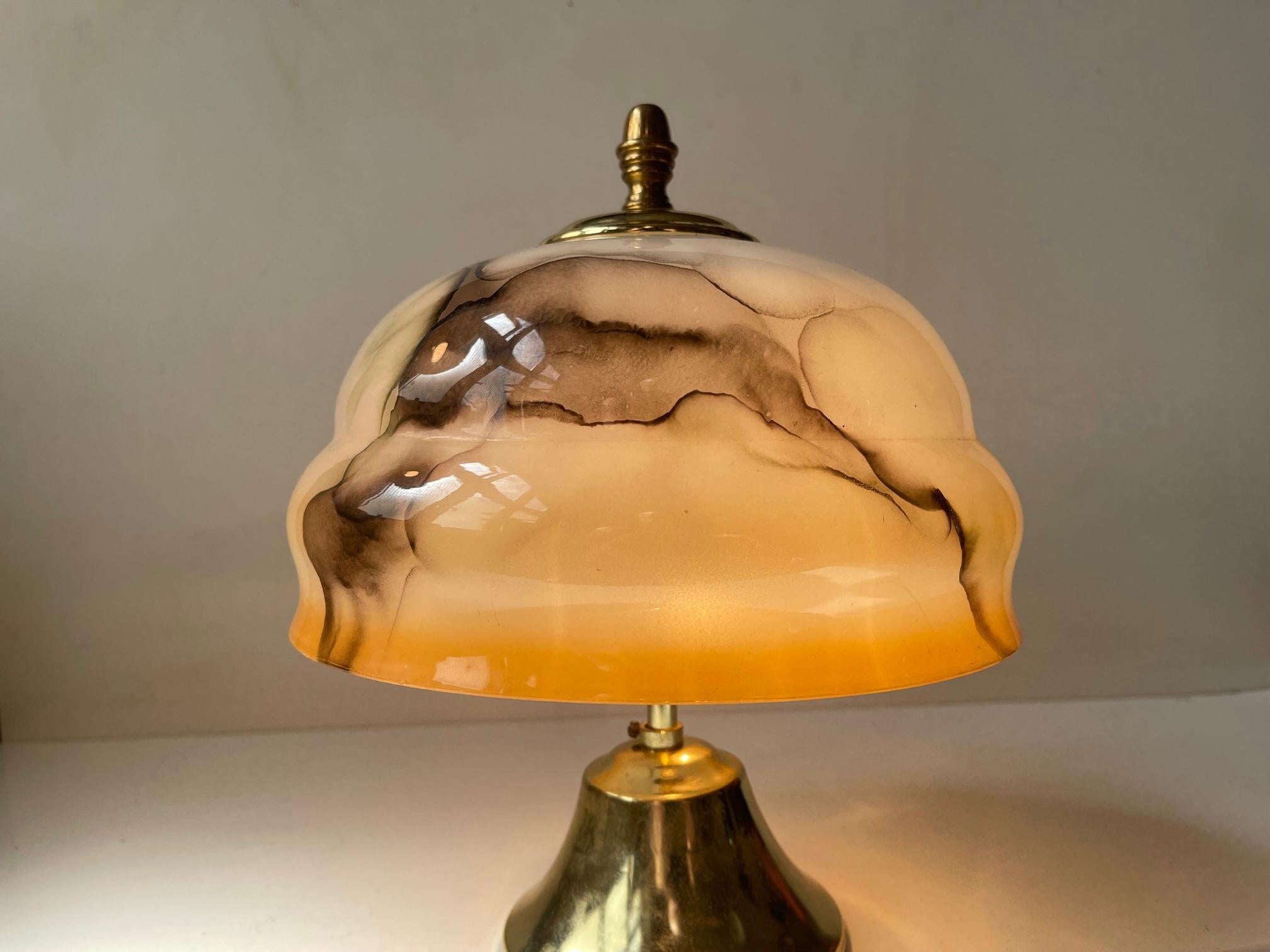 Scandinavian Functionalist Ceiling Lamp in Marbled Opaline Glass & Brass  1