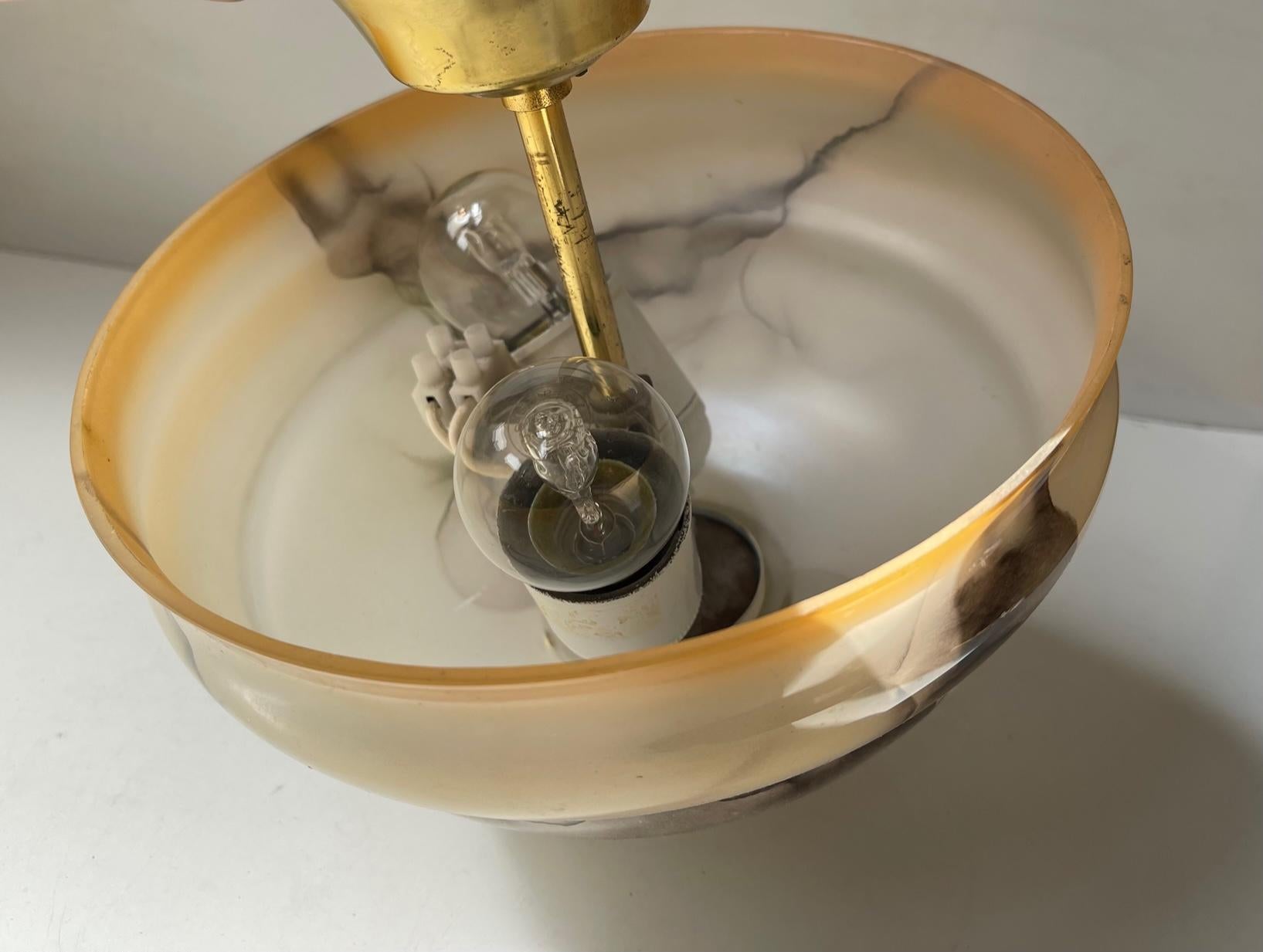 Scandinavian Functionalist Ceiling Lamp in Marbled Opaline Glass & Brass  2