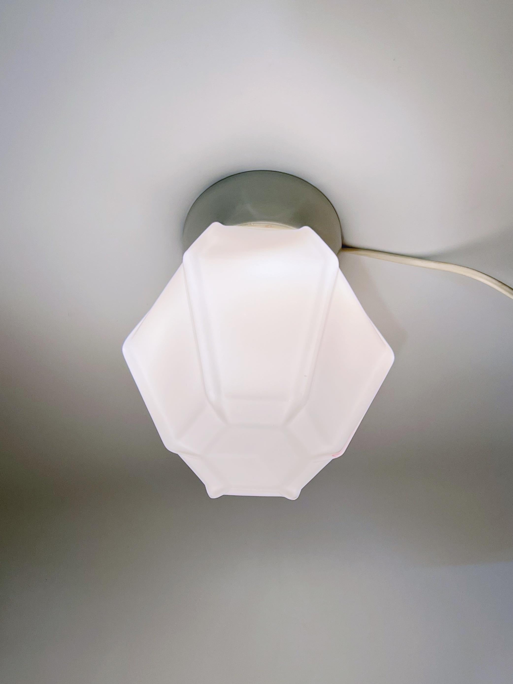 Scandinavian Functionalist Flush Mount Ceiling Lamp, Opaline Glass, c.1930s. For Sale 3