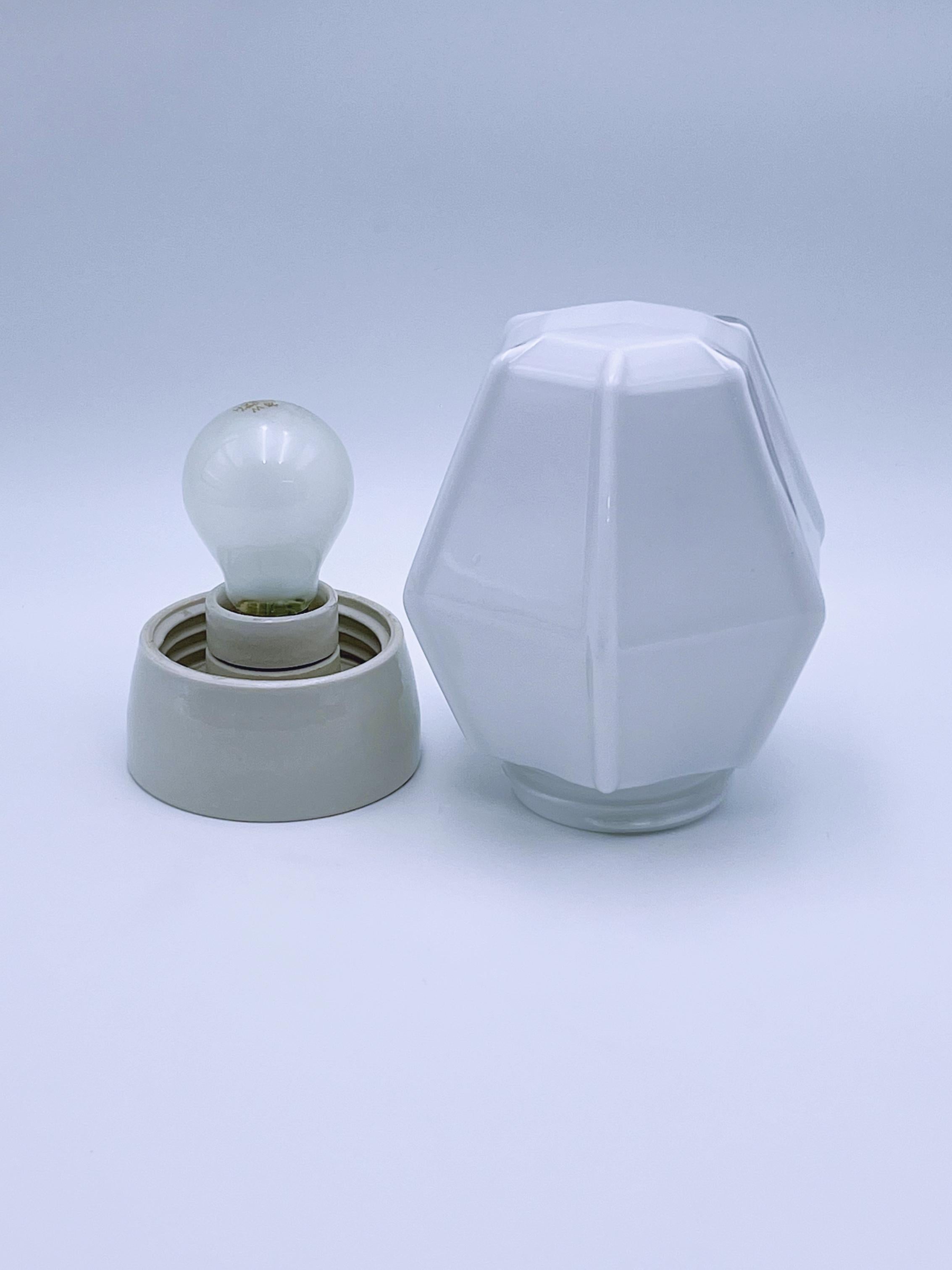 Scandinavian Functionalist Flush Mount Ceiling Lamp, Opaline Glass, c.1930s. For Sale 4
