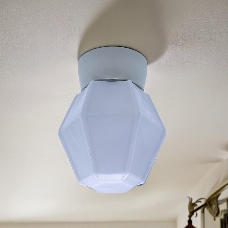 Art Deco Scandinavian Functionalist Flush Mount Ceiling Lamp, Opaline Glass, c.1930s. For Sale