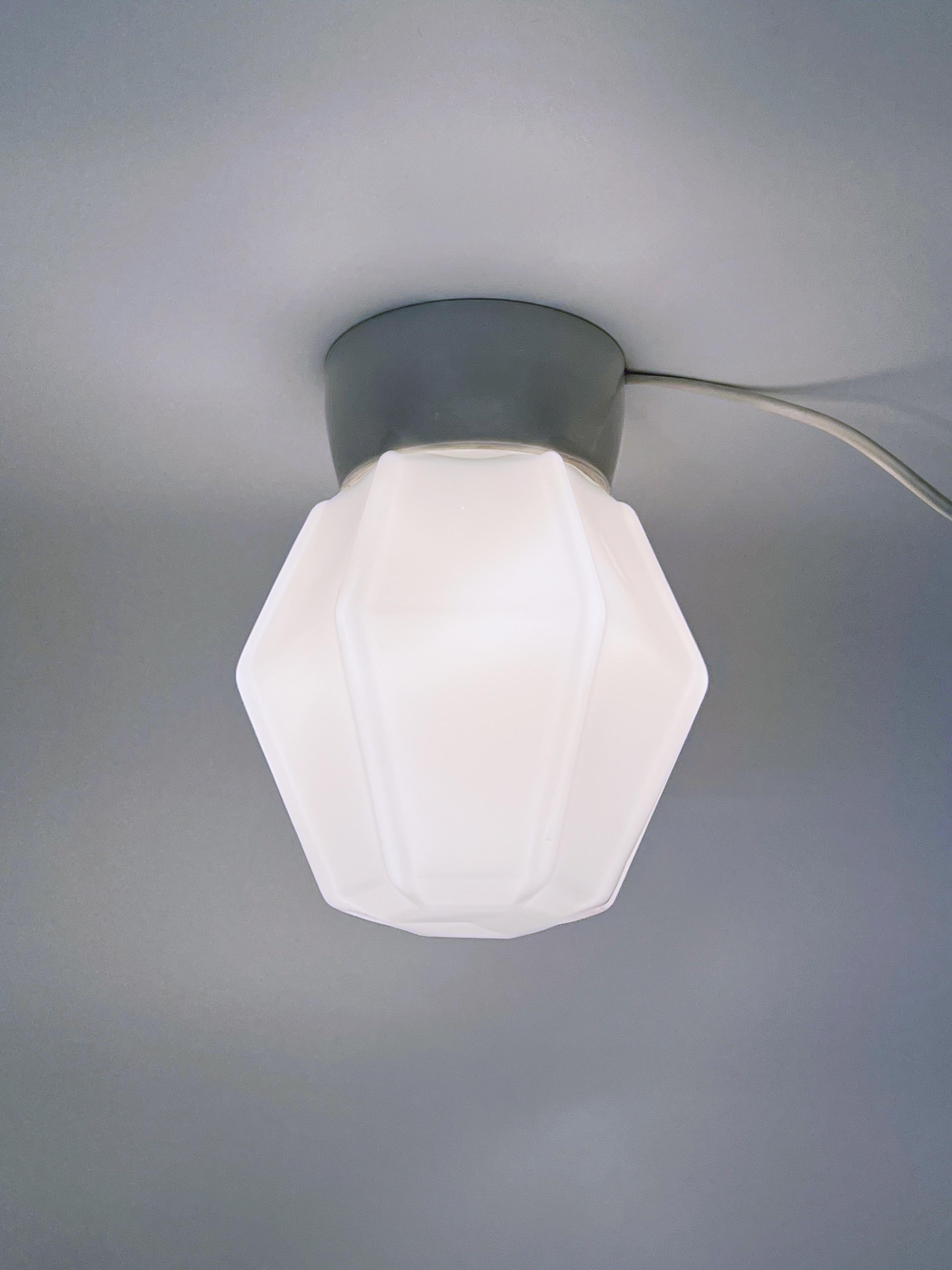 Scandinavian Functionalist Flush Mount Ceiling Lamp, Opaline Glass, c.1930s. In Good Condition For Sale In Skien, NO