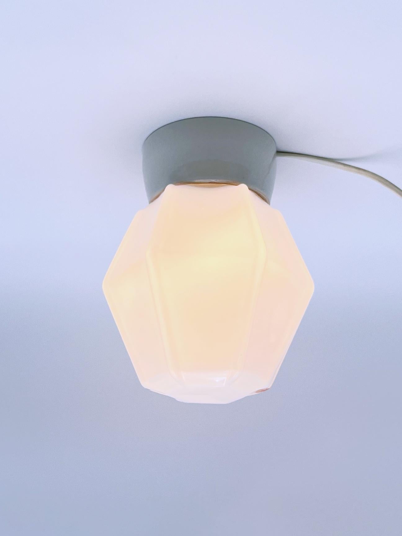 20th Century Scandinavian Functionalist Flush Mount Ceiling Lamp, Opaline Glass, c.1930s. For Sale