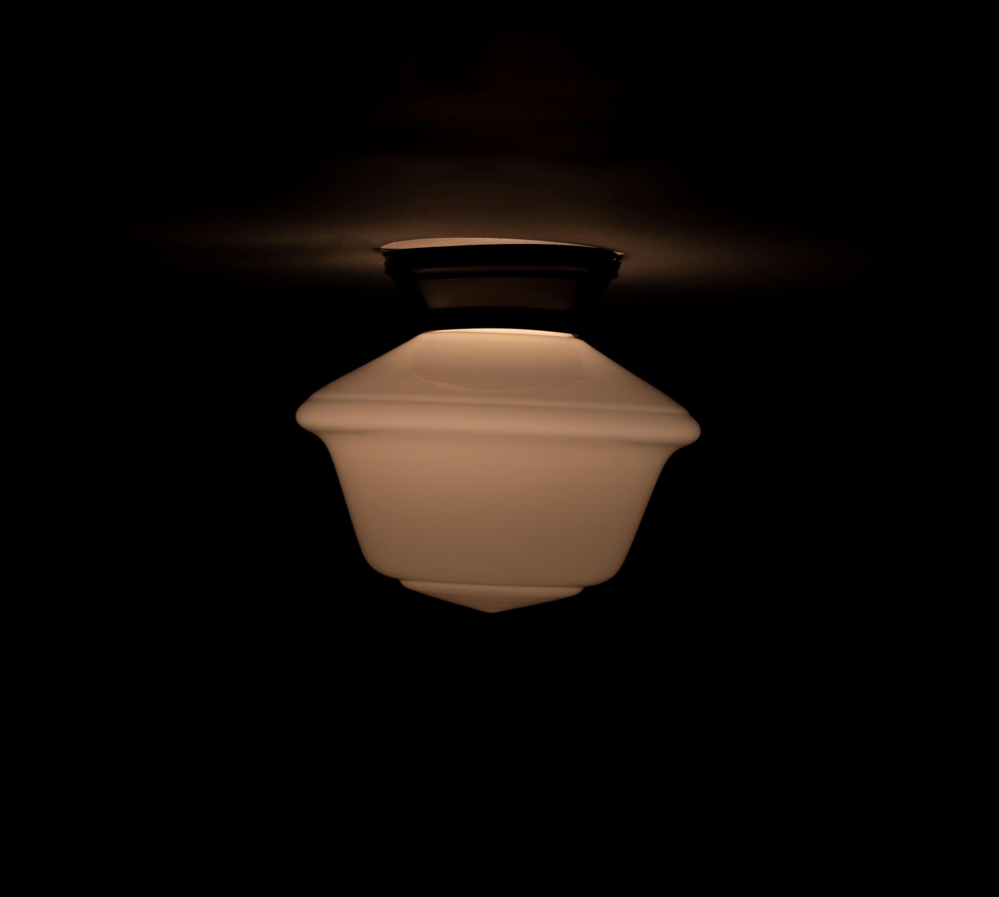 Porcelain Scandinavian Functionalist Flushmount Ceiling Light, 1950s