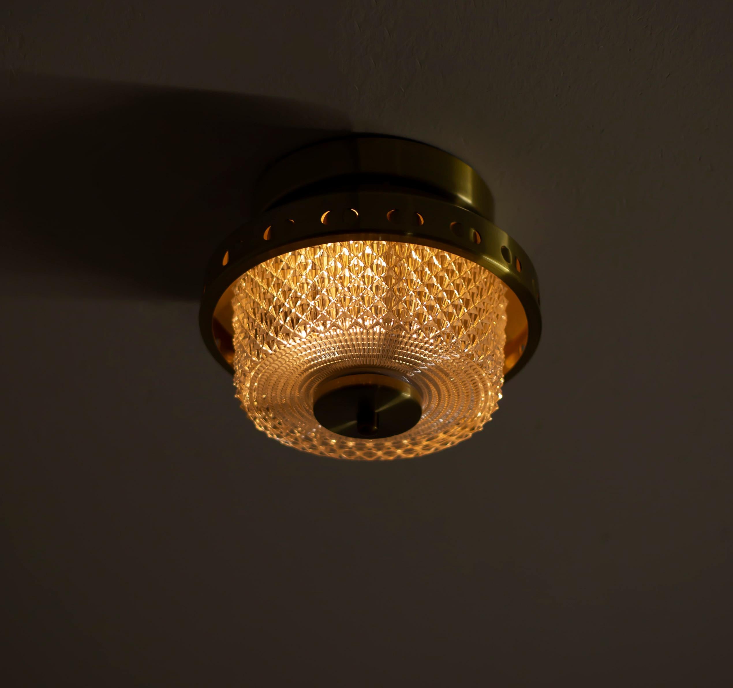 Blown Glass Scandinavian Functionalist Flushmount Hallway Light, 1970s