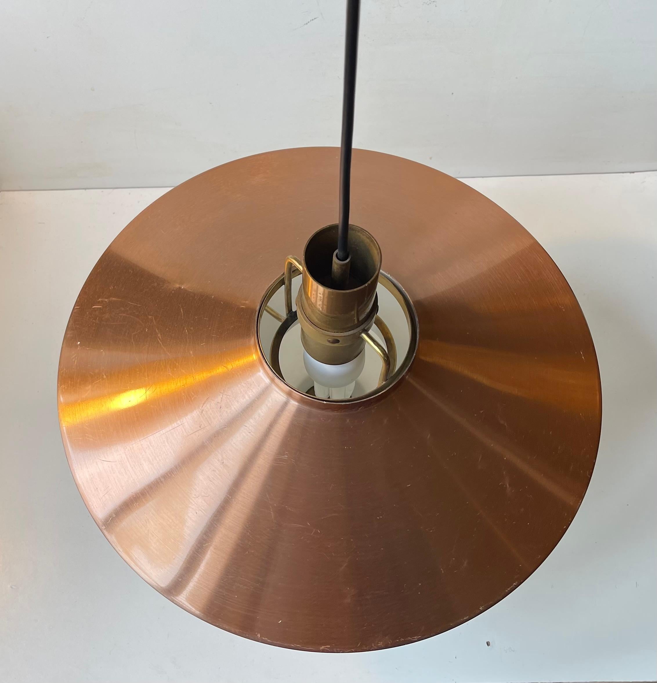 Scandinavian Functionalist Hanging Lamp in Brass and Opaline Glass, Nautical In Good Condition For Sale In Esbjerg, DK