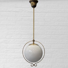 Scandinavian functionalist pendant globe lamp, glass and brass, Sweden, 1930s