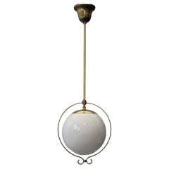 Scandinavian functionalist pendant globe lamp, glass and brass, Sweden, 1930s