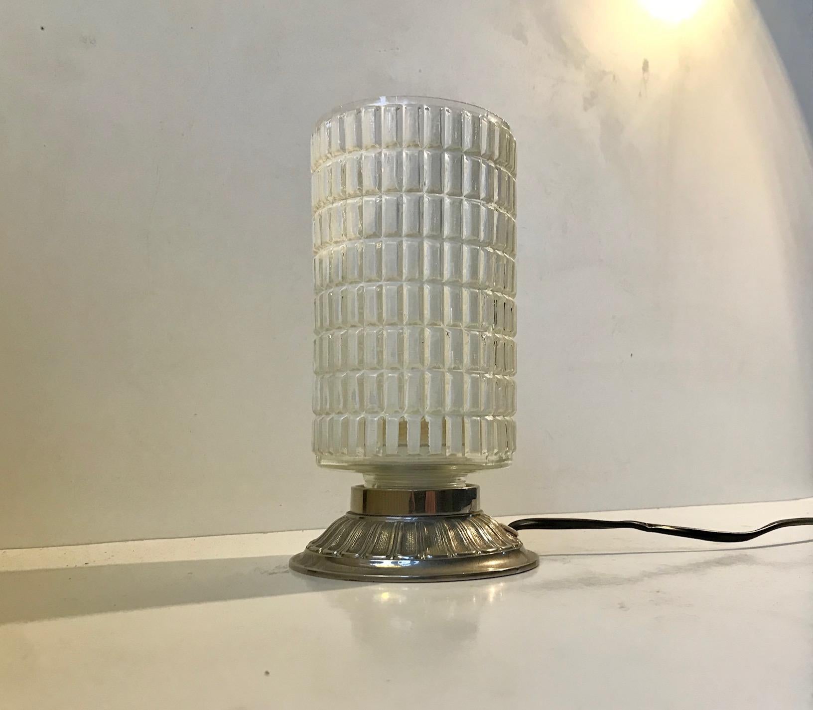 Mid-20th Century Scandinavian Functionalist Table Lamp in Checkered Glass, 1950s