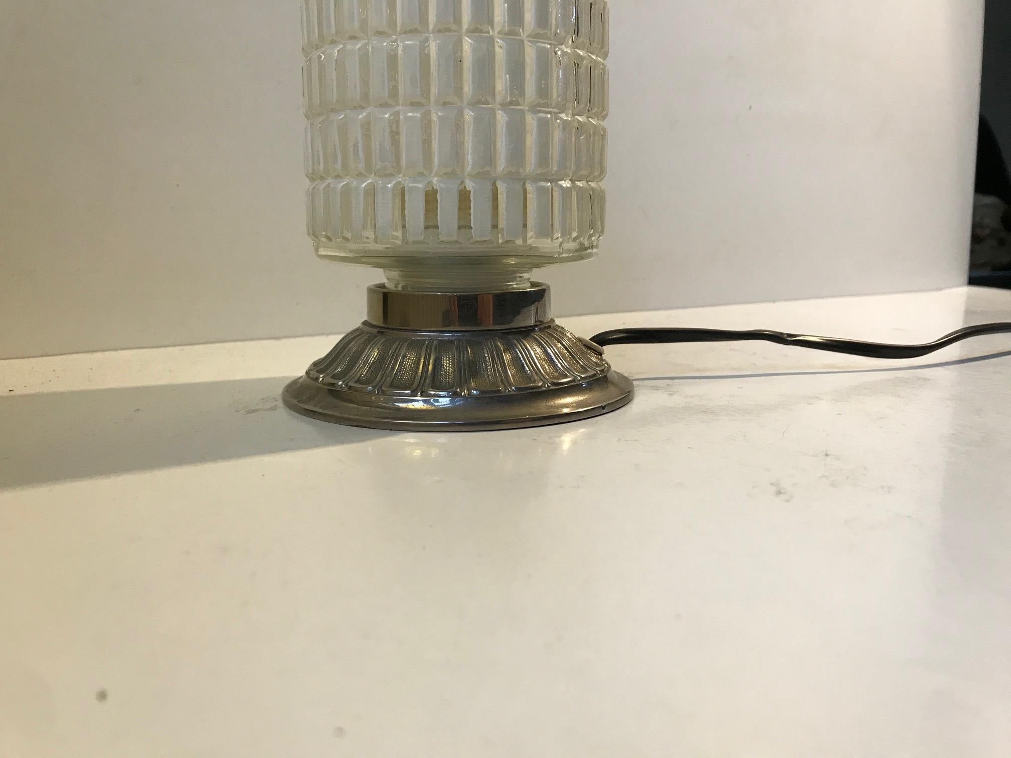 Scandinavian Functionalist Table Lamp in Checkered Glass, 1950s 2