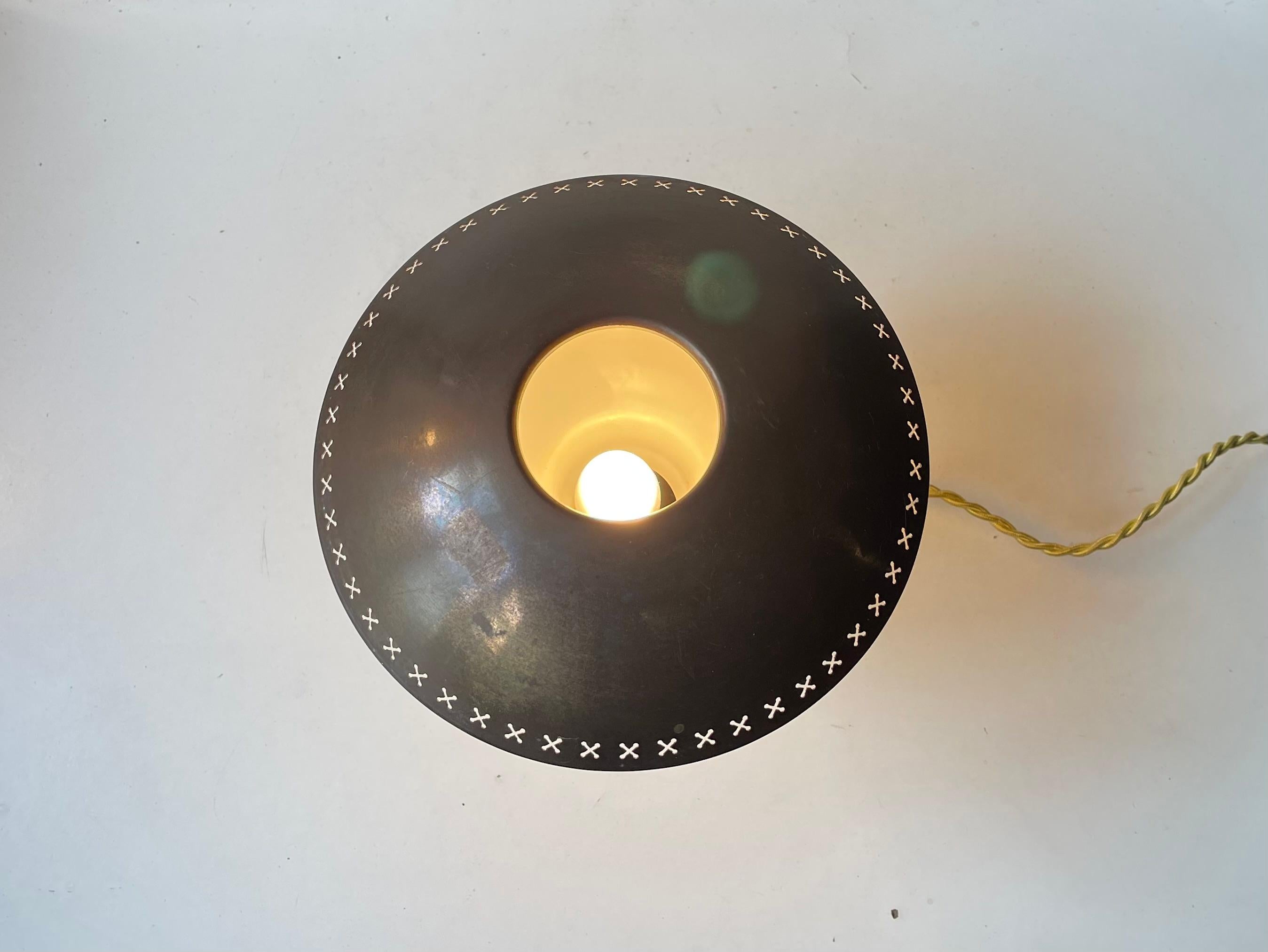 Brass Scandinavian Functionalist Table Lamp in Patinated Bronze & Opaline Glass