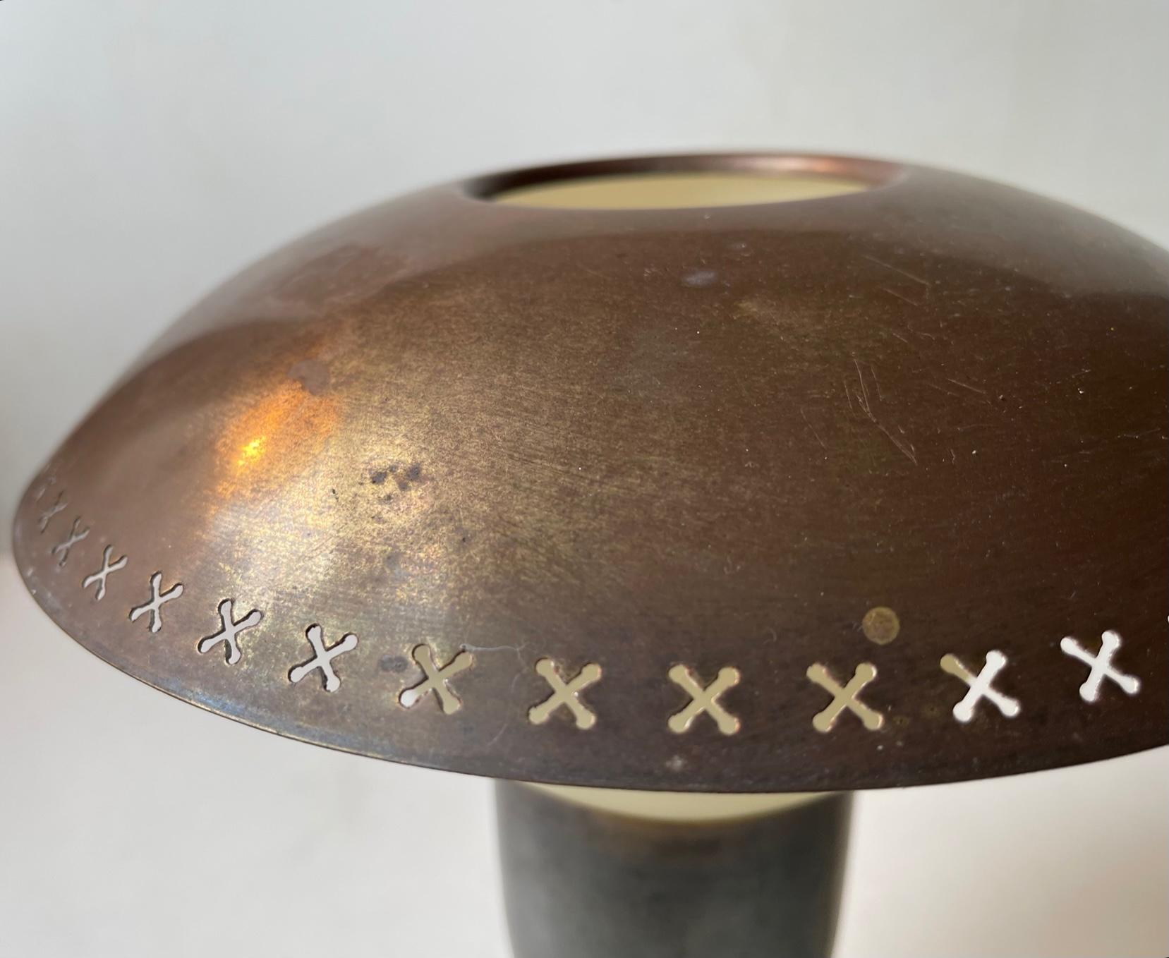 Scandinavian Functionalist Table Lamp in Patinated Bronze & Opaline Glass 1