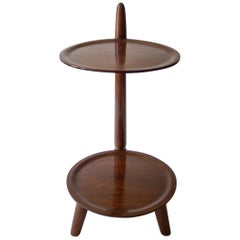 Scandinavian Functionalist Two-Tier Walnut and Beech Tea/Side Table