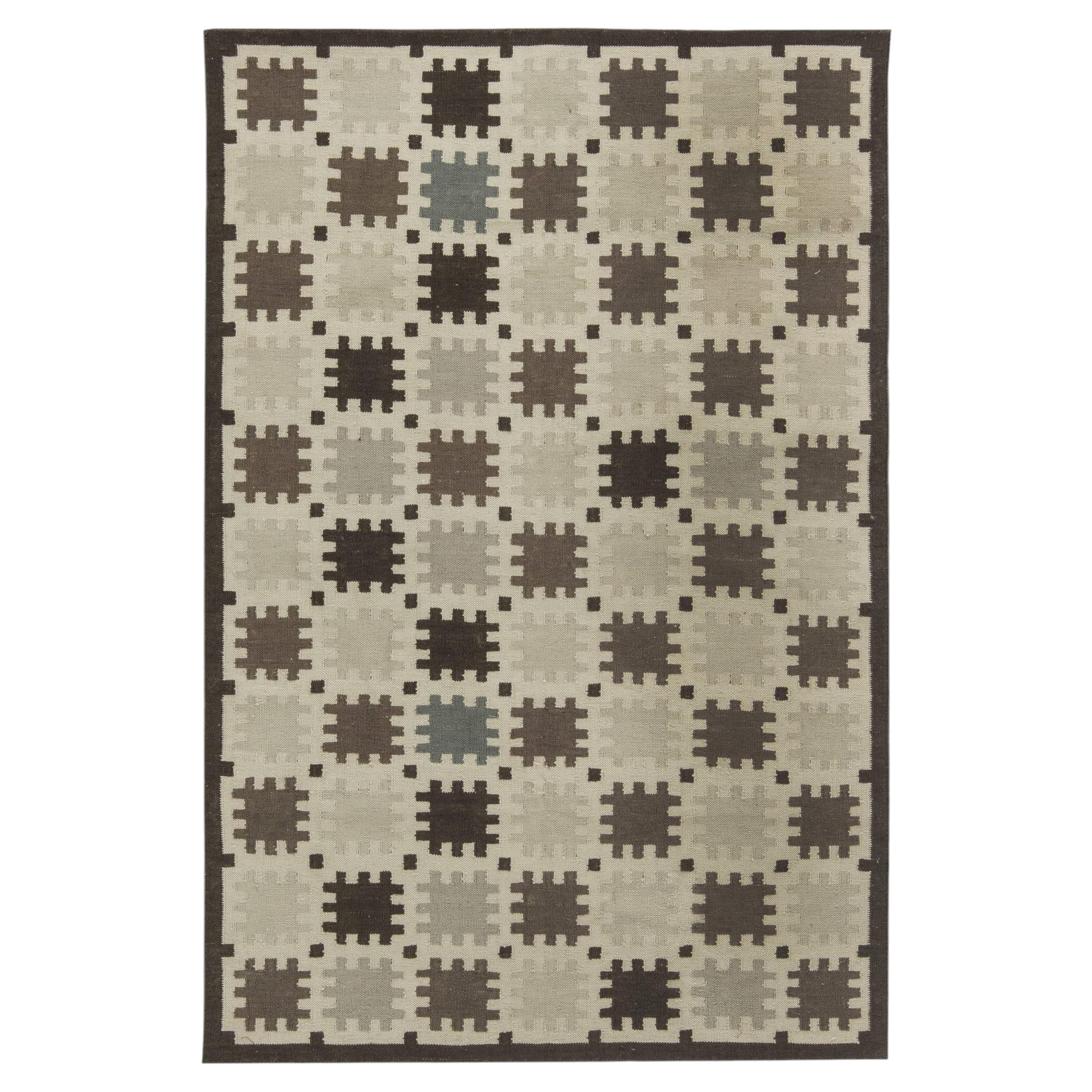 Scandinavian Geometric Beige Flatweave Carpet "Bastion" by Doris Leslie Blau