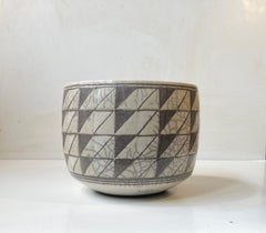 Scandinavian Geometric Ceramic Bowl or Planter in Raku Glaze