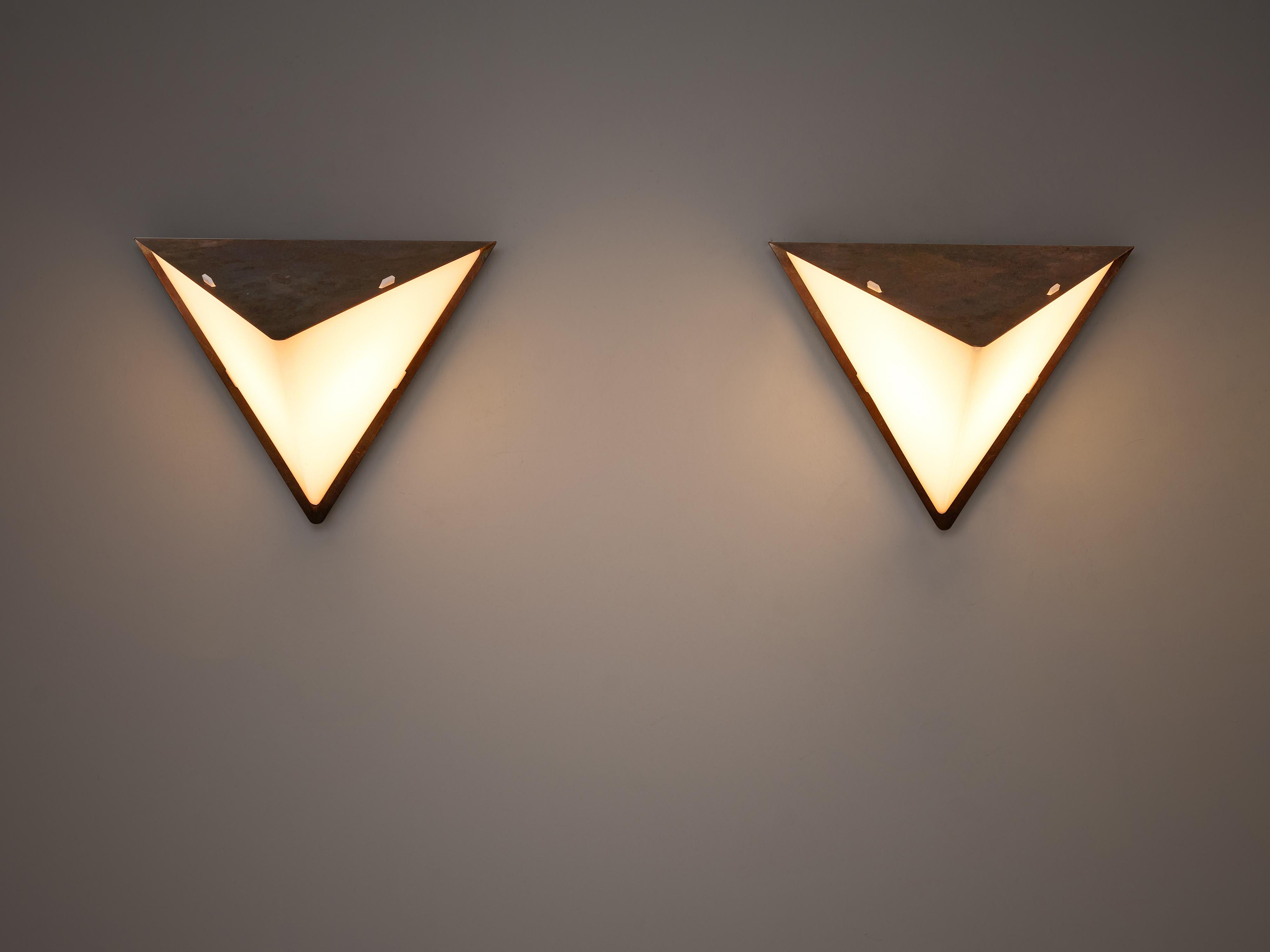 Rare Hans Agne Jakobsson Geometric Wall Lights in Copper and Akrylic 4