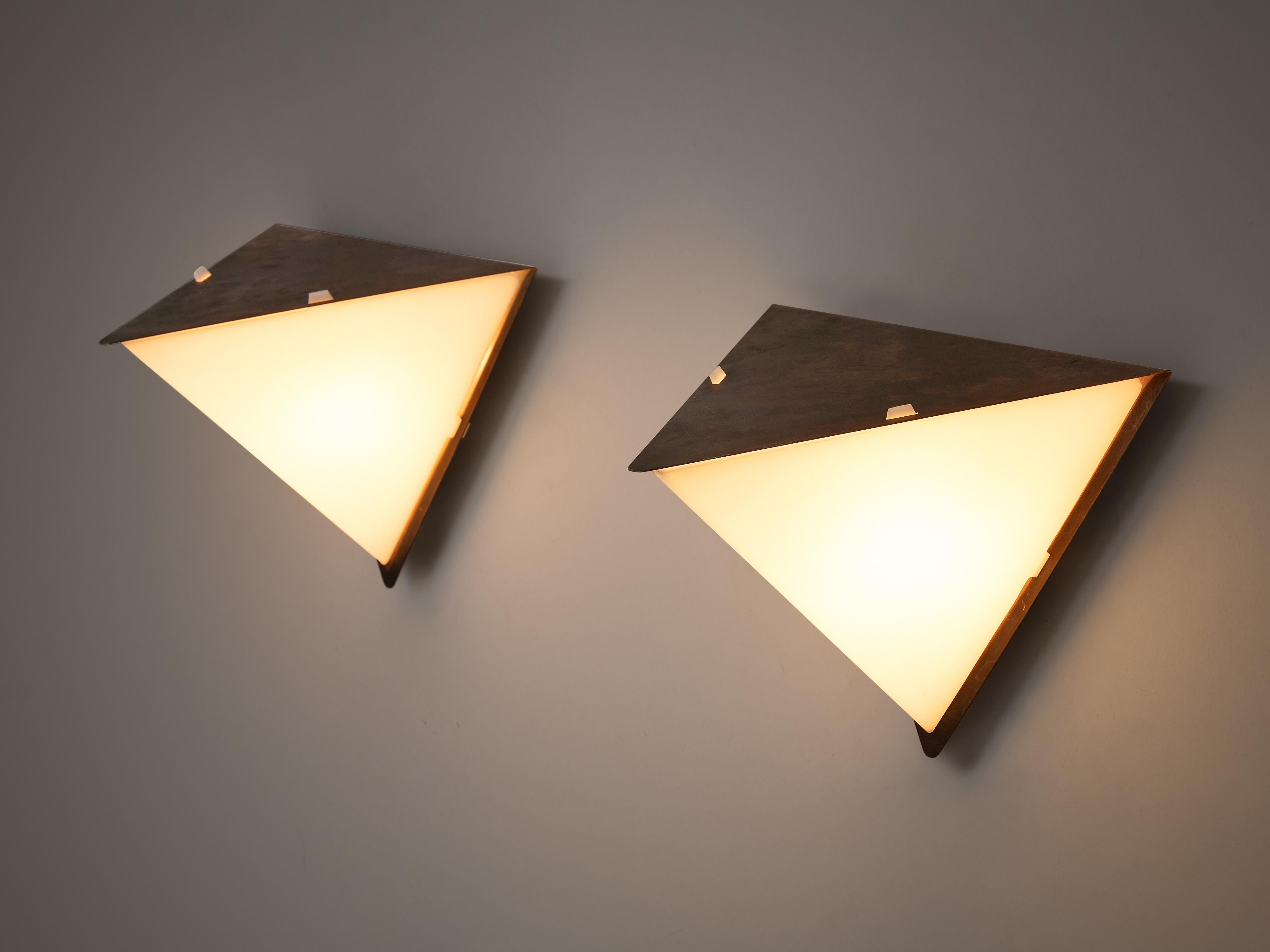Rare Hans Agne Jakobsson Geometric Wall Lights in Copper and Akrylic 2