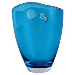 Scandinavian Glass Art, Vase in Blue Mouth Blown Art Glass, 1960s