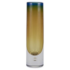Scandinavian glass artist. Cylindrical art glass vase with glass bubble