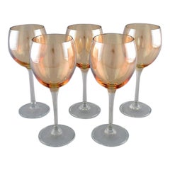 Scandinavian Glass Artist, Five Large Red Wine Glasses in Art Glass, 1980s