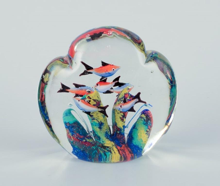 Italian Scandinavian glass artist. Set of three paperweights in art glass. For Sale