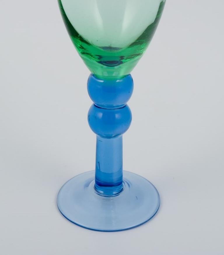Scandinavian Glass Artist. Six Champagne Glasses in Green and Blue Glass For Sale 3
