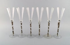 Scandinavian Glass Artist, Six Champagne Glasses in Mouth Blown Art Glass