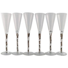 Vintage Scandinavian Glass Artist, Six Champagne Glasses in Mouth Blown Art Glass